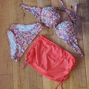 VICTORIA'S SECRET MULTICOLOR NEON PAISLEY CORAL BIKINI BUNDLE - 36DD TOP
